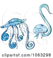 Clipart Blue Jellyfish Royalty Free Vector Illustration by Zooco