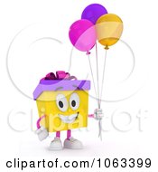 Poster, Art Print Of 3d Birthday Gift Character Holding Balloons 2