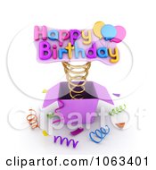 Poster, Art Print Of 3d Happy Birthday Springing Out Of A Gift Box