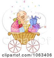 Clipart Baby In A Carriage With Gifts Royalty Free Vector Illustration