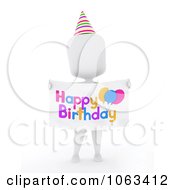 Poster, Art Print Of 3d Ivory Man Holding A Happy Birthday Sign