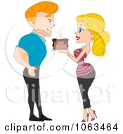Clipart Pinup Woman Giving A Birthday Cake To Her Boyfriend Royalty Free Vector Illustration