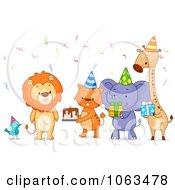 Poster, Art Print Of Birthday Party Animals With Cake And Gifts