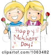 Poster, Art Print Of Boy And Girl Holding A Happy Mothers Day Sign