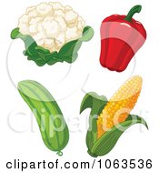 Poster, Art Print Of Cauliflower Bell Pepper Cucumber And Corn Digital Collage