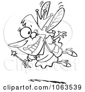 Clipart Happy Tooth Fairy Black And White Outline Royalty Free Vector Illustration