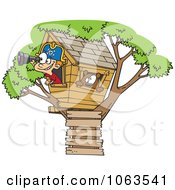 Caucasian Pirate Boy In His Tree House