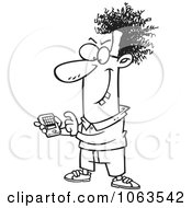 Clipart Devious Nerd With A Gadget Black And White Outline 1 Royalty Free Vector Illustration