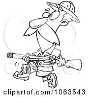 Poster, Art Print Of Big Game Hunter With A Rifle Black And White Outline