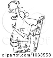 Clipart Carpenter Nailing His Hand To A Board Black And White Outline Royalty Free Vector Illustration by toonaday