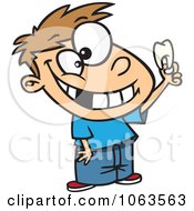 Poster, Art Print Of Proud Caucasian Boy Holding His Tooth