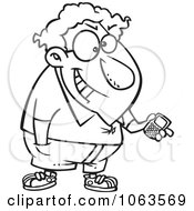 Clipart Devious Nerd With A Gadget Black And White Outline 2 Royalty Free Vector Illustration