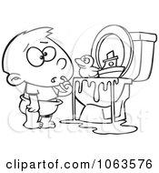 Poster, Art Print Of Boy With Toys In The Toilet Black And White Outline