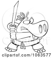 Poster, Art Print Of Hippo Ninja Black And White Outline