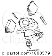 Poster, Art Print Of Happy School Boy Ready For Vacation Black And White Outline
