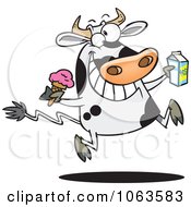 Poster, Art Print Of Dairy Cow With Ice Cream And Milk