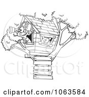 Pirate Boy In His Tree House Black And White Outline