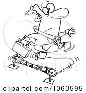 Poster, Art Print Of Businessman Running On A Treadmill Black And White Outline