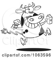 Poster, Art Print Of Dairy Cow With Ice Cream And Milk Black And White Outline