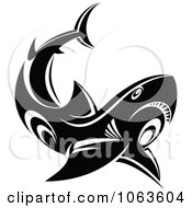 Clipart Tribal Shark Black And White 4 Royalty Free Vector Illustration