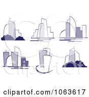Clipart Blue Skyscrapers Digital Collage 5 Royalty Free Vector Illustration