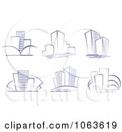 Clipart Blue Skyscrapers Digital Collage 6 Royalty Free Vector Illustration