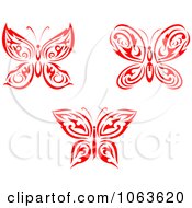 Clipart Red Tribal Butterflies Digital Collage 1 Royalty Free Vector Illustration