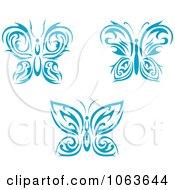 Clipart Blue Tribal Butterflies Digital Collage Royalty Free Vector Illustration