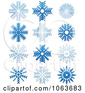 Poster, Art Print Of Snowflakes In Blue Digital Collage 6