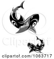 Clipart Tribal Sharks Black And White Digital Collage 1 Royalty Free Vector Illustration