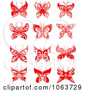 Clipart Red Tribal Butterflies Digital Collage 3 Royalty Free Vector Illustration