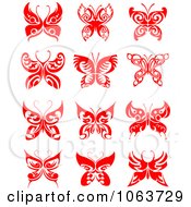 Poster, Art Print Of Red Tribal Butterflies Digital Collage 3