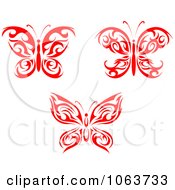 Clipart Red Tribal Butterflies Digital Collage 2 Royalty Free Vector Illustration