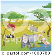 Poster, Art Print Of Safari Animals At A Watering Holeation