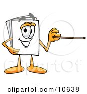 Paper Mascot Cartoon Character Holding A Pointer Stick