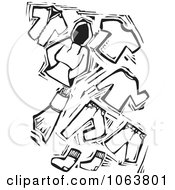 Clipart Woodcut Styled Clothing In Black And White Royalty Free Vector Illustration