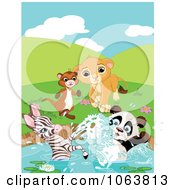 Poster, Art Print Of Ferret Lion Zebra And Panda At A Pond