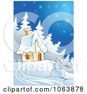 Poster, Art Print Of Snowman And Winter House