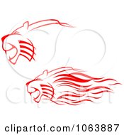 Clipart Red Lions Attacking Digital Collage Royalty Free Vector Illustration