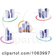 Clipart Blue Skyscrapers Digital Collage 7 Royalty Free Vector Illustration