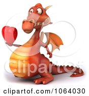 Clipart 3d Red Dragon Holding A Red Heart Royalty Free CGI Illustration