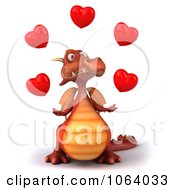 Clipart 3d Red Dragon Juggling Hearts Royalty Free CGI Illustration