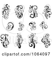 Clipart Flourish Scrolls In Black In White Digital Collage 28 Royalty Free Vector Illustration