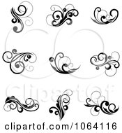 Clipart Flourish Scrolls In Black In White Digital Collage 6 Royalty Free Vector Illustration