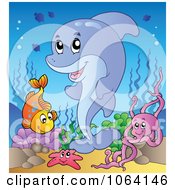 Clipart Dolphin And Friends By A Reef 3 Royalty Free Vector Illustration