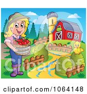 Poster, Art Print Of Female Apple Farmer With Chick And Barn