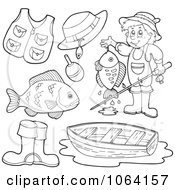 Poster, Art Print Of Outlined Fishing Items Digital Collage