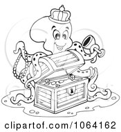 Poster, Art Print Of Outlined Octopus Discovering Treasure