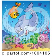Clipart Dolphin And Friends By A Reef 4 Royalty Free Vector Illustration
