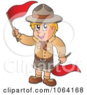 Scout Boy Waving Red Flags